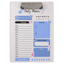 Pranchetas Soft Blue Daily Planner with Mood & Water Track