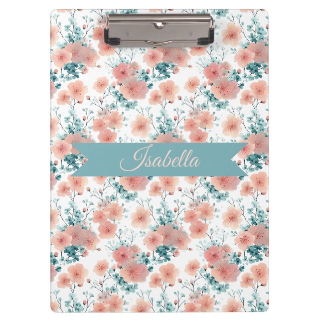 Pranchetas Soft Vintage Spring Pink Floral Personalized (Frente)