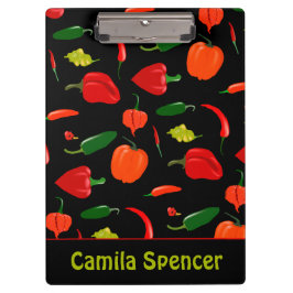 Pranchetas Spicy Chili Pepper Pattern Personalized Clipboard