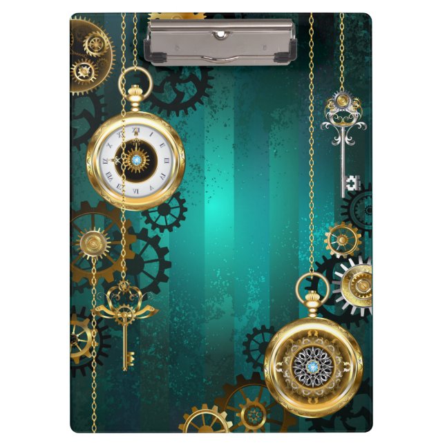Pranchetas Steampunk Jewelry Watch em um fundo verde (Frente)