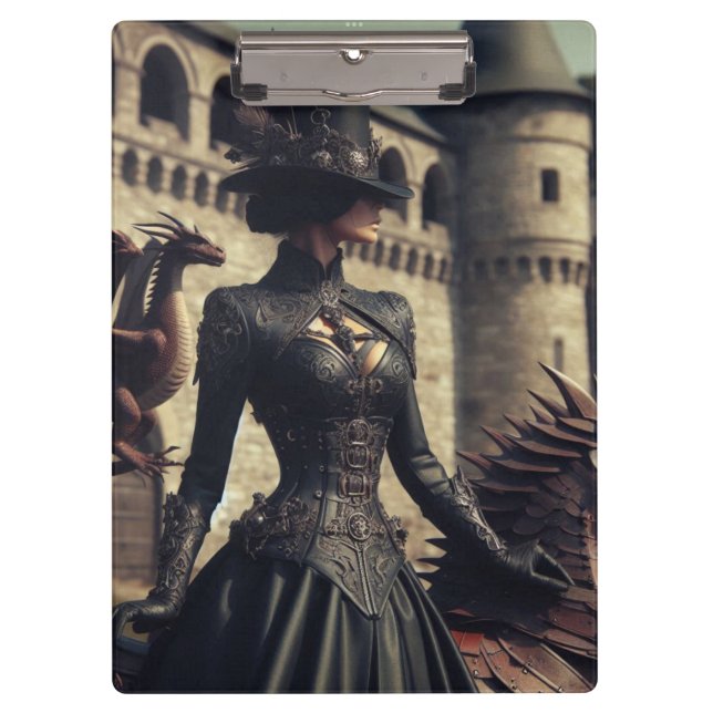 Pranchetas Steampunk Victorian Industrial Lady Dragon Rider (Frente)