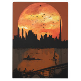 Pranchetas Sunset City Skyline Silhouette Watercolor Spiral N