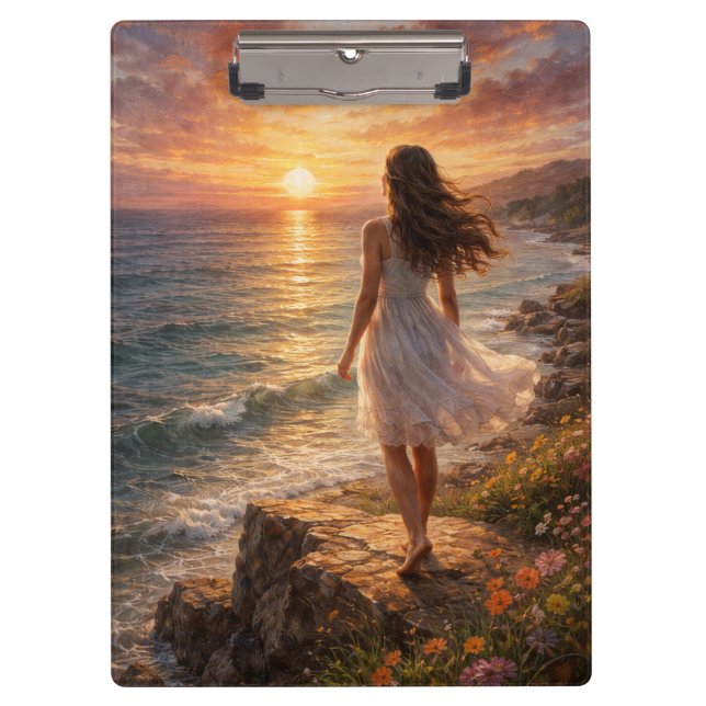 Pranchetas Sunset Ocean Oil Painting Clipboard (Frente)