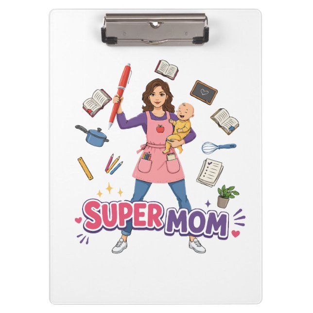 Pranchetas Super Mãe Multitarefa Mãe Design Cartoon (Frente)
