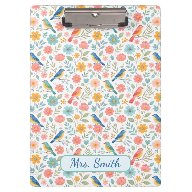 Pranchetas Sweet Little Birds and Pastel Spring Flowers (Frente)