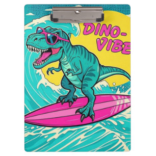 Pranchetas T-Rex vestindo óculos de sol e cavalgando um néon