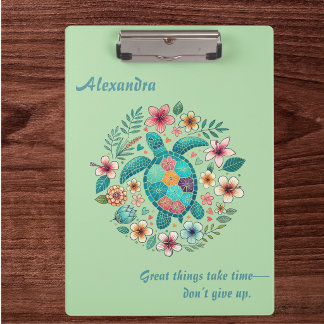 Pranchetas Tartaruga Marinha Floral Boho Escola Escritório No