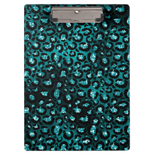 Pranchetas Teal Ombre & Black Glam Glitter Manchas de Leopard