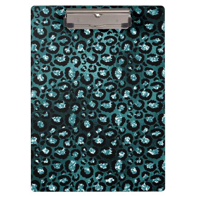 Pranchetas Teal Ombre & Black Glam Glitter Manchas de Leopard (Frente)