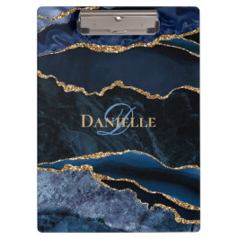 Pranchetas Tendência Monograma Marinho Azul Agate Dourado