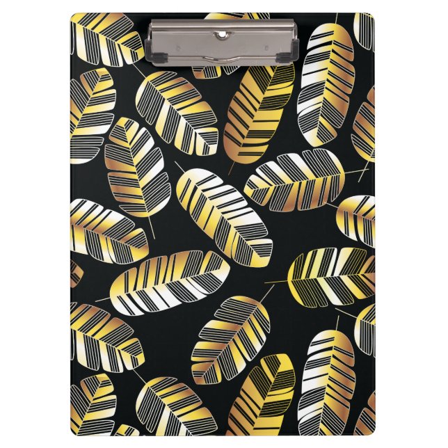 Pranchetas Teste padrão dourado preto da folha da pena do art (Frente)