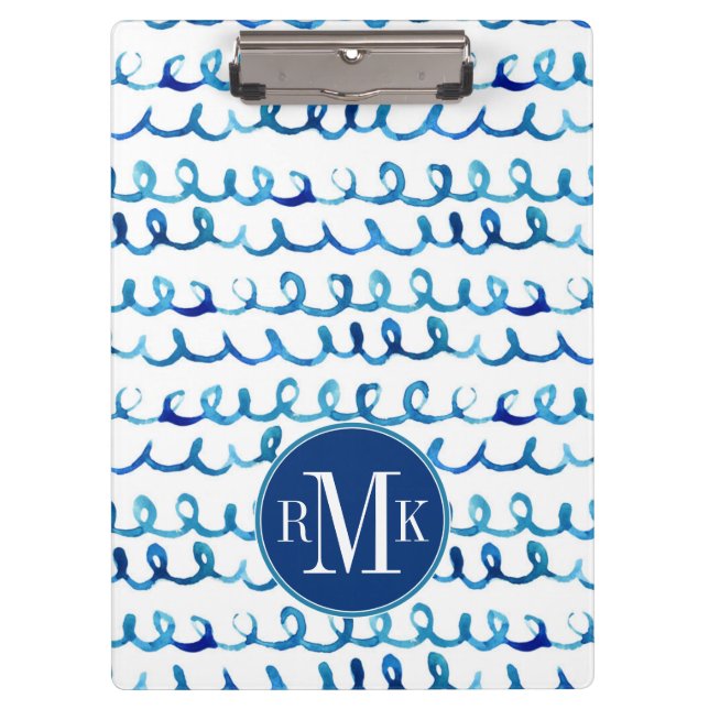 Pranchetas Teste padrão ondulado da aguarela azul pintado mão (Frente)