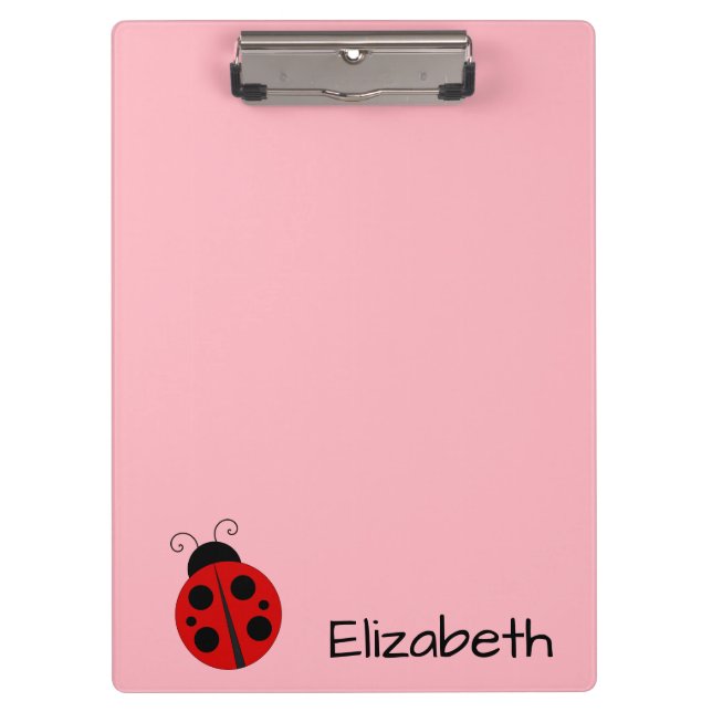 Pranchetas Texto de Nome Cor-de-rosa e preto com Ladybug (Frente)