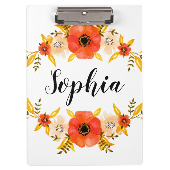 Pranchetas Texto Personalizado de Texto Floral de Coral de Co (Frente)