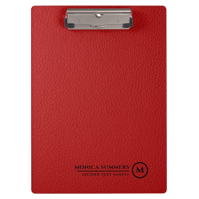 Pranchetas Texto Personalizado Minimalista em Couro Vermelho (Frente)