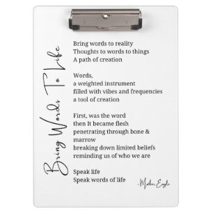 Pranchetas Trazer palavras à vida Poem Wall Art poster Decor
