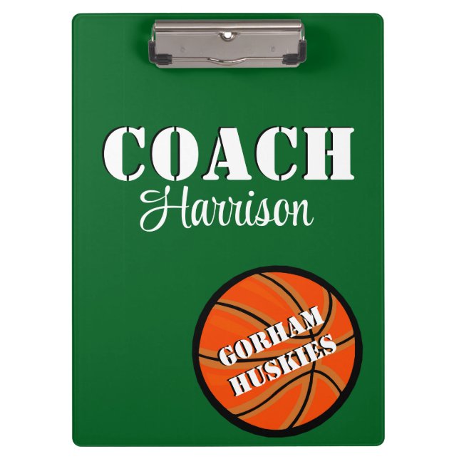 Pranchetas Treinador de Equipe Green e White Basball personal (Frente)