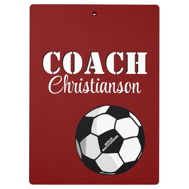 Pranchetas Treinador de Equipe Maroon e Futebol Branco Person (Verso)