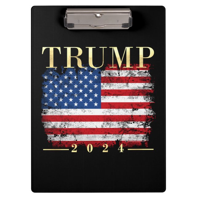 Pranchetas Trump 2024 Elegante Dourada Vintage Flag Americano (Frente)