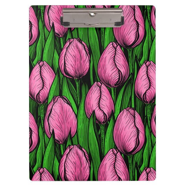 Pranchetas Tulipas cor-de-rosa com folhas verdes (Frente)