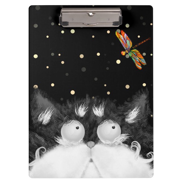 Pranchetas Tuxedo Cat Surpreendido por Dragonfly (Frente)