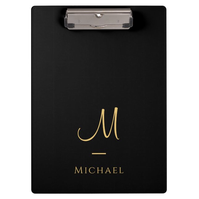 Pranchetas Typography Monogram Clipboard Elegant Black Gold (Frente)