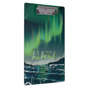 Pranchetas Um pôster de viagem vintage da aurora Alaskana