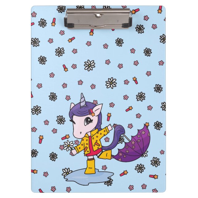 Pranchetas Unicórnio Floral Simples, Cute e Azul (Frente)