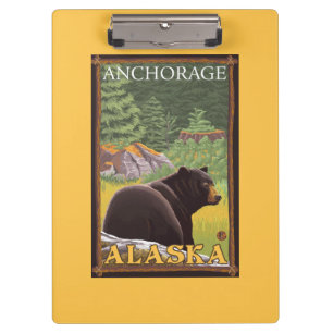 Pranchetas Urso preto na floresta - Anchorage, Alaska