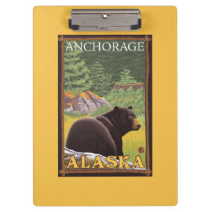 Pranchetas Urso preto na floresta - Anchorage, Alaska