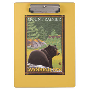 Pranchetas Urso preto na floresta - o Monte Rainier,
