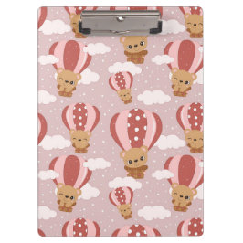 Pranchetas Ursos Bebês em Balões de Ar Quente Rosa