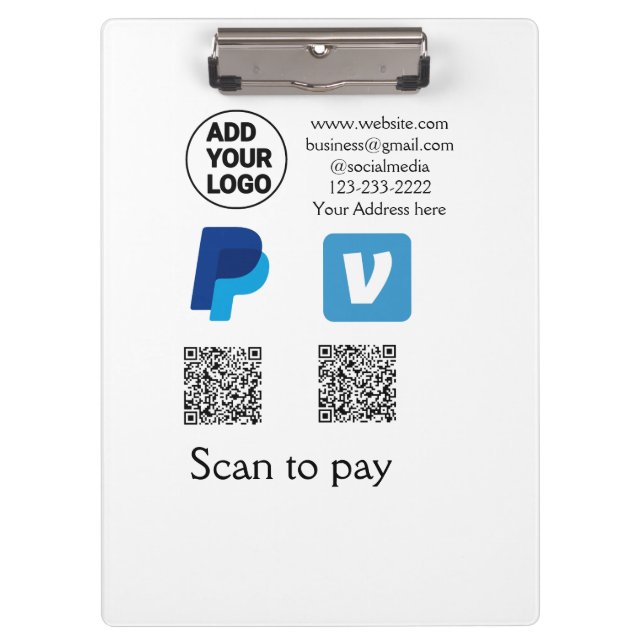 Pranchetas Venmo paypal digitalizar para pagar adicionar códi (Frente)