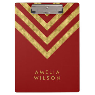 Pranchetas Vermelho elegante e nome Dourado de Chevron do