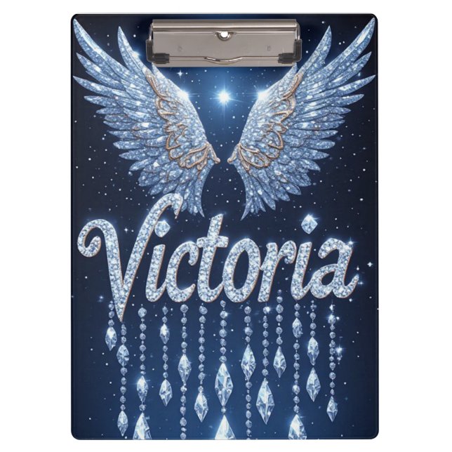 Pranchetas Victoria Name Art with Sparkling Diamond Wings (Frente)
