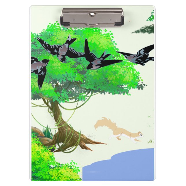 Pranchetas Vida na Floresta primavera com Aves e Esquilo - Na (Frente)