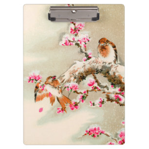 Pranchetas Vintage aves japonesas em um galho