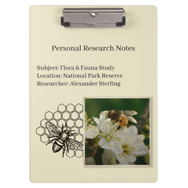 Pranchetas Vintage Bee Nature Observer Scientific Clipboard (Frente)