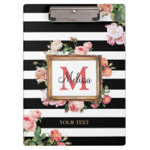 Vintage Floral e Stripes Monograma Antiquado