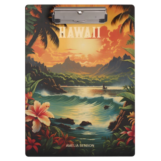 Pranchetas Vintage Hawaii Tropical Beach Viagem (Frente)