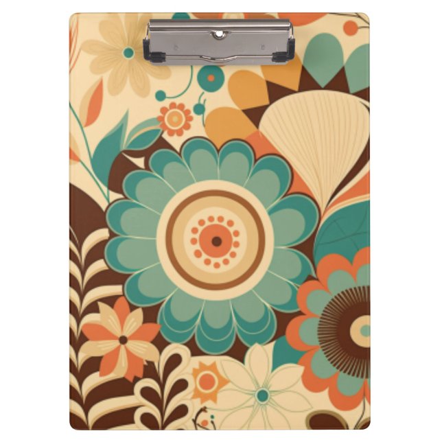 Pranchetas Vintage retro design floral castanho-verde (Frente)