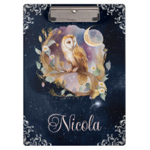 Vintage Watercolor Celestial Fantasy Owl