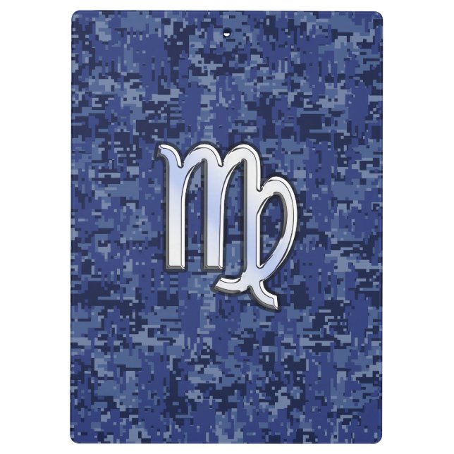 Pranchetas Virgo Zodiac Silver Sign on Marinho Blue Digital C (Verso)