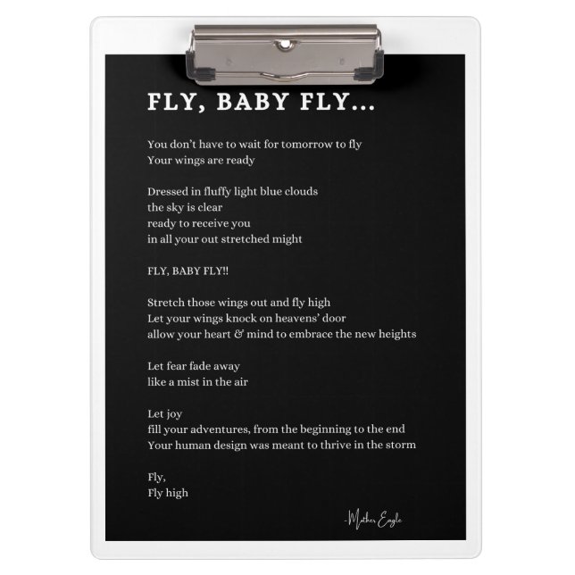 Pranchetas Voe bebê mosca inspiradora poesia poster (Frente)