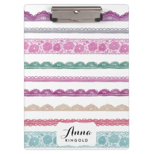 Pranchetas Watercolor Lace Ribbon Girly Rainbow Painado