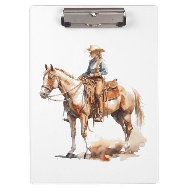 Pranchetas Western Watercolor Blonde Cowgirl, personalizada (Frente)