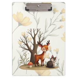 Pranchetas Whimsical Deer & Hedgehog Clipboard