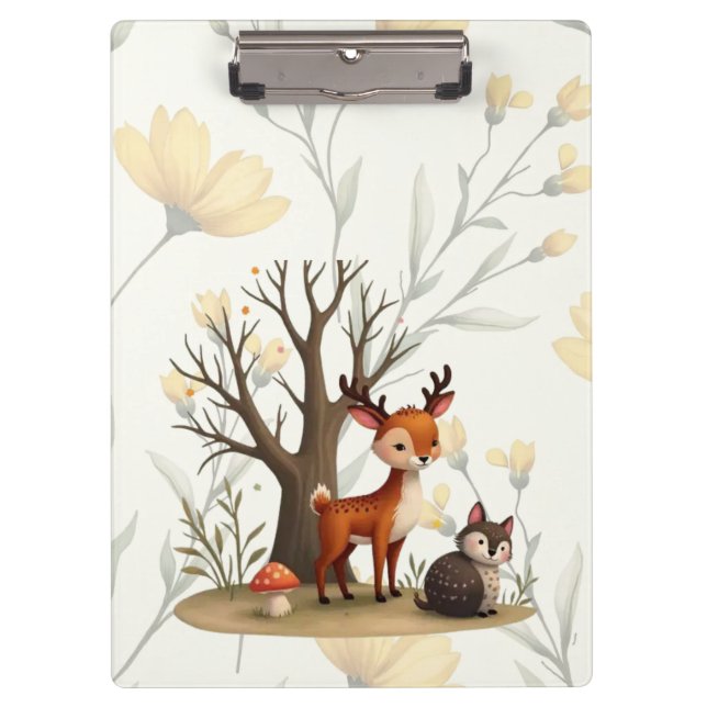 Pranchetas Whimsical Deer & Hedgehog Clipboard  (Frente)