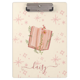 Pranchetas Whimsical Pink Book & Stars Personalized