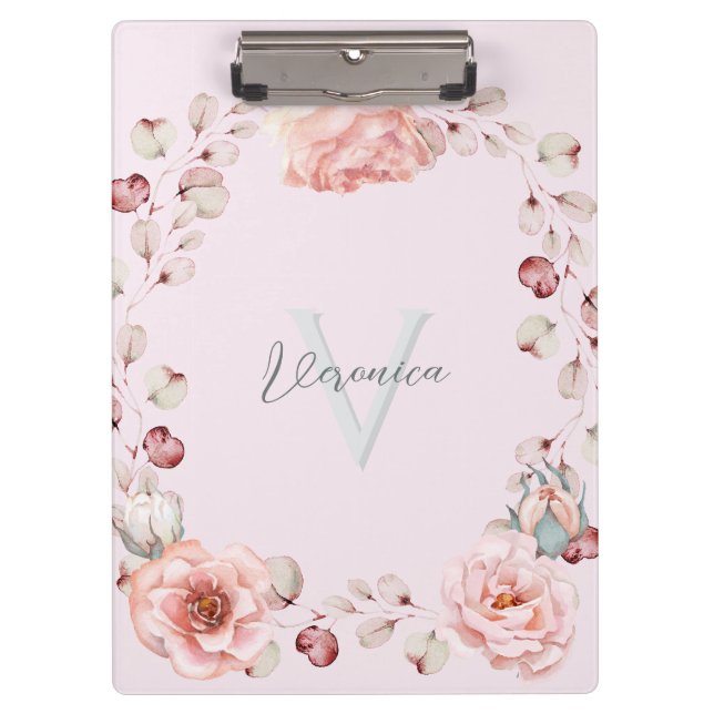 Pranchetas Wreath Rosa de Aquarela Personalizada | Cor de Ros (Frente)